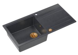 Quadri Luton anthracite granite Inset Kitchen Sink with draining board reversible 100x50cm with copper plug 1208967321