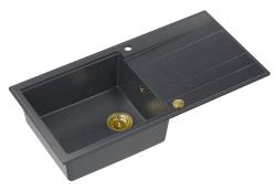 Quadri Luton anthracite granite Inset Kitchen Sink with draining board reversible 100x50cm with golden plug 1208967322