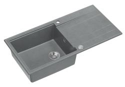 Quadri Luton grey granite Inset Kitchen Sink with draining board reversible 100x50cm with stainless steel plug 1208967323