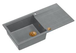 Quadri Luton grey granite Inset Kitchen Sink with draining board reversible 100x50cm with copper plug 1208967324