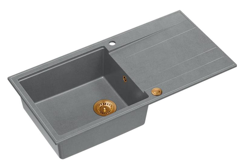 Quadri Luton grey granite Inset Kitchen Sink with draining board reversible 100x50cm with copper plug 1208967324