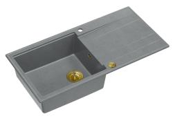 Quadri Luton grey granite Inset Kitchen Sink with draining board reversible 100x50cm with golden plug 1208967325