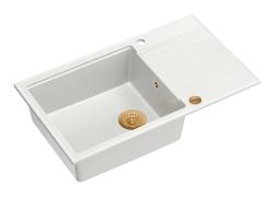 Quadri Luton witte granite large Inset Kitchen Sink with draining board reversible 86x50cm with copper plug 1208967328