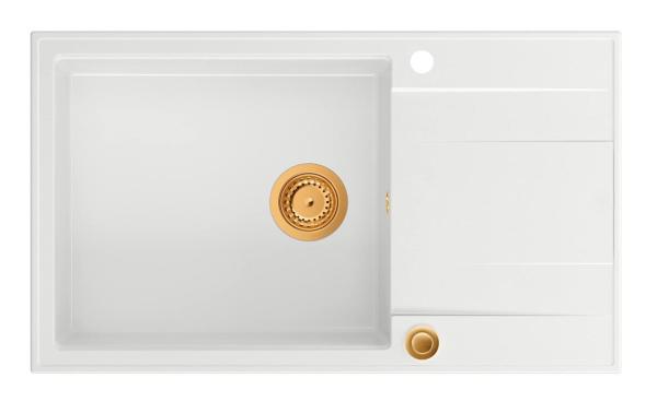 Quadri Luton witte granite large Inset Kitchen Sink with draining board reversible 86x50cm with copper plug 1208967328