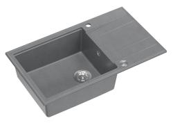 Quadri Luton grey granite large Inset Kitchen Sink with draining board reversible 86x50cm with stainless steel plug 1208967330