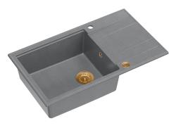 Quadri Luton grey granite large Inset Kitchen Sink with draining board reversible 86x50cm with copper plug 1208967331