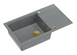 Quadri Luton grey granite large Inset Kitchen Sink with draining board reversible 86x50cm with golden plug 1208967332