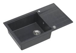 Quadri Luton anthracite granite large Inset Kitchen Sink with draining board reversible 86x50cm with stainless steel plug 1208967333