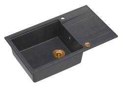 Quadri Luton anthracite granite large Inset Kitchen Sink with draining board reversible 86x50cm with copper plug 1208967335