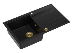 Quadri Luton black granite Inset Kitchen Sink with draining board reversible 86x50cm with golden plug 1208967336