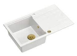 Quadri Luton white granite Inset Kitchen Sink with draining board reversible 86x50cm with golden plug 1208967338