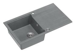 Quadri Luton grey granite Inset Kitchen Sink with draining board reversible 86x50cm with stainless steel plug 1208967340