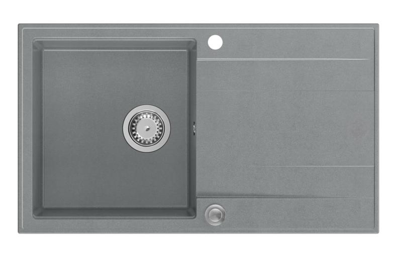 Quadri Luton grey granite Inset Kitchen Sink with draining board reversible 86x50cm with stainless steel plug 1208967340