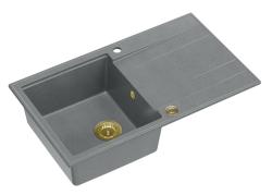 Quadri Luton grey granite Inset Kitchen Sink with draining board reversible 86x50cm with golden plug 1208967341