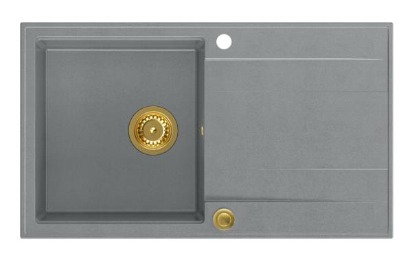 Quadri Luton grey granite Inset Kitchen Sink with draining board reversible 86x50cm with golden plug 1208967341