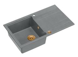 Quadri Luton grey granite Inset Kitchen Sink with draining board reversible 86x50cm with copper plug 1208967342