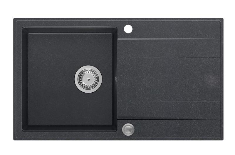 Quadri Luton anthracite granite countertop sink with reversible drainer 86x50cm with stainless steel plug 1208967343