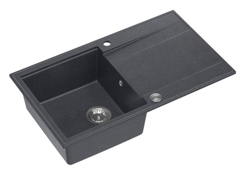 Quadri Luton anthracite granite countertop sink with reversible drainer 86x50cm with stainless steel plug 1208967343