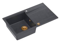 Quadri Luton anthracite granite Inset Kitchen Sink with draining board reversible 86x50cm with copper plug 1208967345