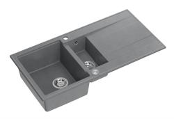 Quadri Luton grey granite inset 1.5 kitchen sink with draining board reversible 100x50cm with stainless steel plug 1208967350