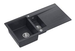 Quadri Luton anthracite granite inset 1.5 kitchen sink with draining board reversible 100x50cm with stainless steel plug 1208967353