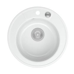 Quadri Norwich granite white round sink top-mounted with stainless steel plug and push-to-open drain 1208967366