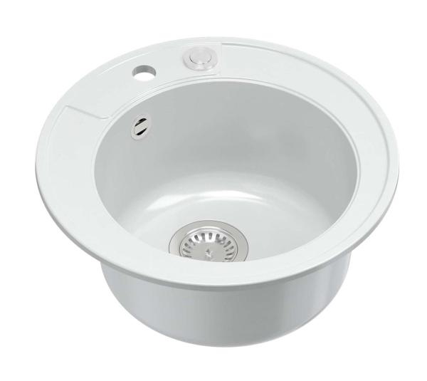 Quadri Norwich granite white round sink top-mounted with stainless steel plug and push-to-open drain 1208967366