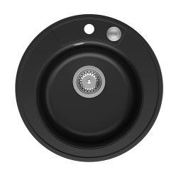 Quadri Norwich granite black round sink top-mounted with stainless steel plug and push-to-open drain 1208967367