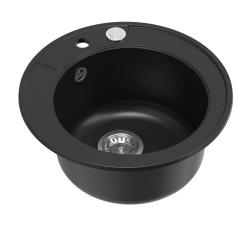 Quadri Norwich granite black round sink top-mounted with stainless steel plug and push-to-open drain 1208967367