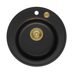 Quadri Norwich granite black round sink top-mounted with golden plug and push-to-open drain 1208967368