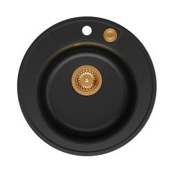 Quadri Norwich granite black round sink top-mounted with copper plug and push-to-open drain 1208967369