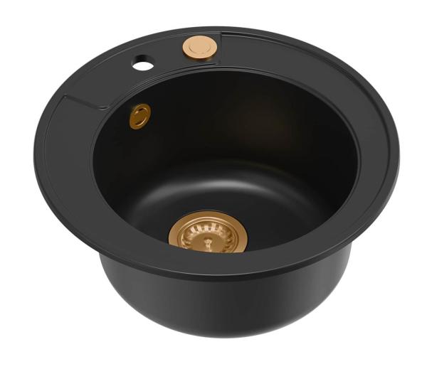 Quadri Norwich granite black round sink top-mounted with copper plug and push-to-open drain 1208967369