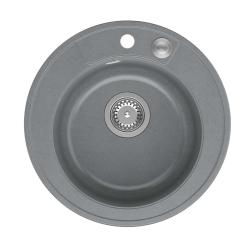 Quadri Norwich granite grey round sink top-mounted with stainless steel plug and push-to-open drain 1208967370