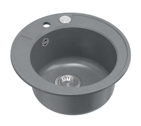 Quadri Norwich granite grey round sink top-mounted with stainless steel plug and push-to-open drain 1208967370