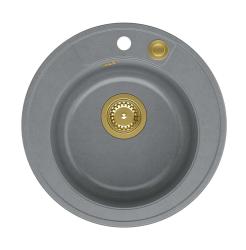 Quadri Norwich granite grey round sink top-mounted with golden plug and push-to-open drain 1208967371