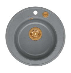 Quadri Norwich granite grey round sink top-mounted with copper plug and push-to-open drain 1208967372