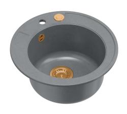 Quadri Norwich granite grey round sink top-mounted with copper plug and push-to-open drain 1208967372