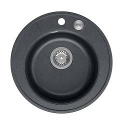 Quadri Norwich granite anthracite round sink top-mounted with stainless steel plug and push-to-open drain 1208967373