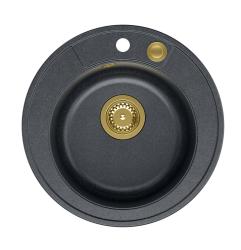 Quadri Norwich granite anthracite round sink top-mounted with golden plug and push-to-open drain 1208967374