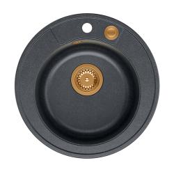 Quadri Norwich granite anthracite round sink top-mounted with copper plug and push-to-open drain 1208967375