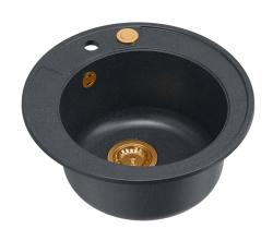 Quadri Norwich granite anthracite round sink top-mounted with copper plug and push-to-open drain 1208967375