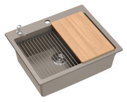 Quadri Durham taupe inset sink 595x500mm with liquid dispenser, chopping board and rolling mat 1208967376