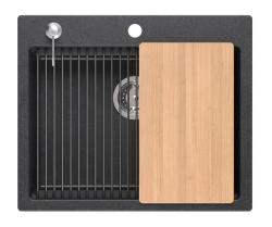 Quadri Durham anthracite inset sink 595x500mm with liquid dispenser, chopping board and rolling mat 1208967379