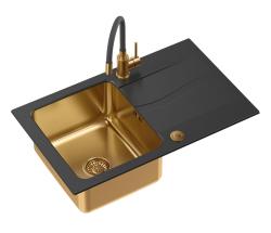 Quadri Fusion set with Kitchentap and inset copper sink with onyx granite drainer 78x48 reversible 1208967388