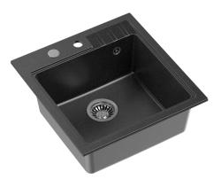 Quadri Cardigan anthracite granite inset sink 50x52cm with tap hole bench 1208967394