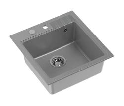 Quadri Cardigan grey granite inset sink 50x52cm with tap hole bench 1208967395