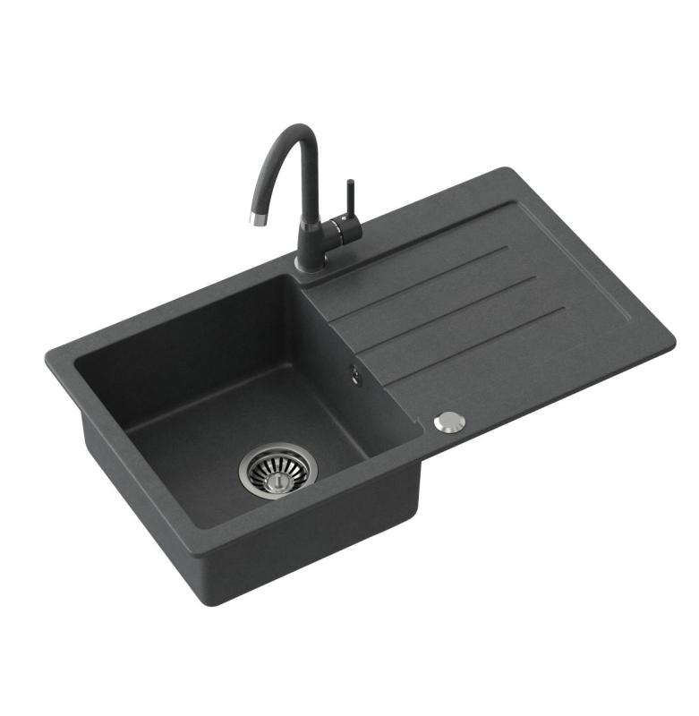 Quadri Kendal anthracite inset sink with drainer 77x44cm reversible 1208967397