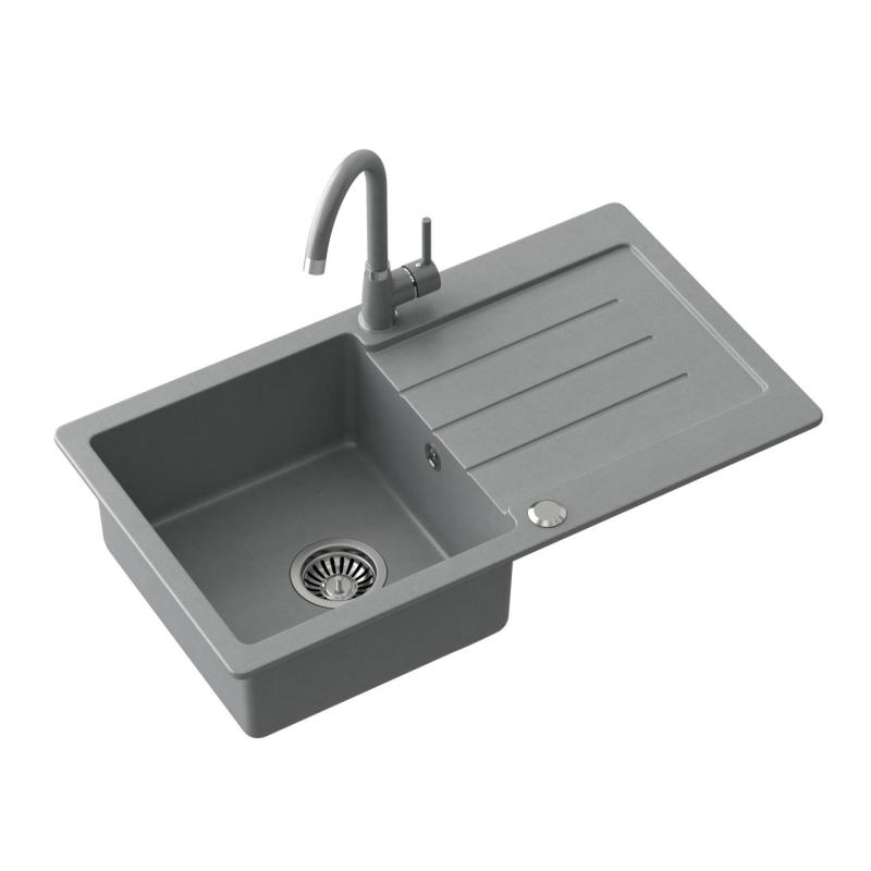 Quadri Kendal grey inset sink with drainer 77x44cm reversible 1208967398