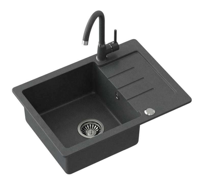 Quadri Kendal anthracite granite inset sink with drainer 60x44cm reversible 1208967400