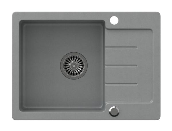 Quadri Kendal grey granite inset sink with drainer 60x44cm reversible 1208967401